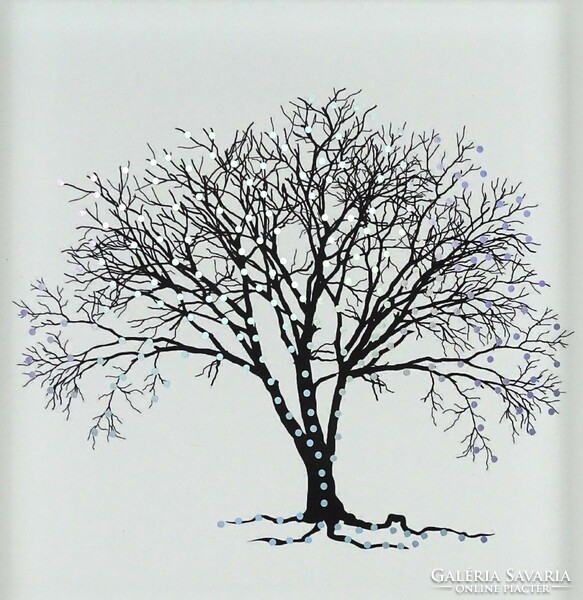 1J524 tree of life mural in white frame 30 x 30 cm