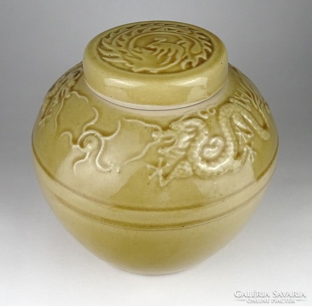 1J510 Régi sárkányos kínai kerámia gyömbértartó teatároló urnaváza 20.5 cm
