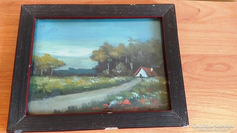 (K) old landscape painting, writing on the back (Laszló Bartha?)