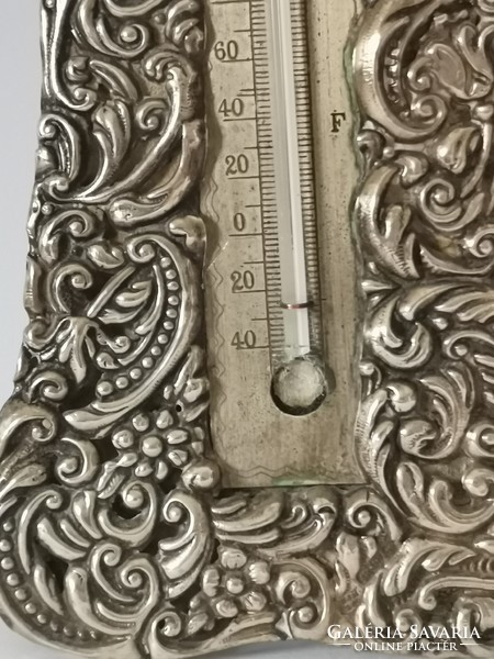 Antique English silver table thermometer
