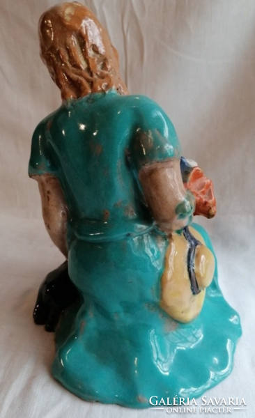 Ceramic girl with flower and lamb