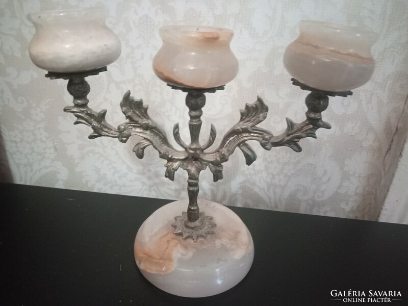 Fabulous three-piece onyx-copper candlestick