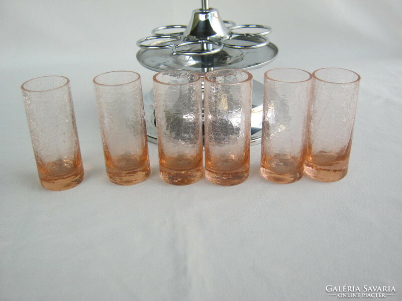Retro ... Karcag Berekfürdő colored veil glass shattered glass cup set with metal tray