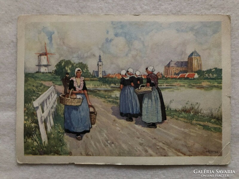 Antik Holland képeslap, lap - postatiszta