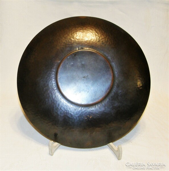 Drummed pearl - handcrafted bronze wall bowl, wall decoration - 24 cm