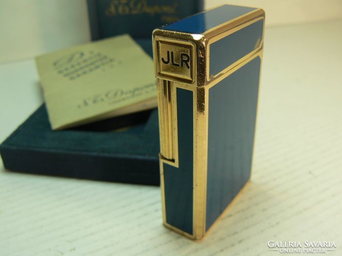 1975-Ös st. Dupont lighter with blue Chinese lacquer, in original box and certificate