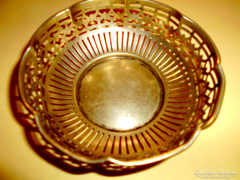 Antique candy tray with openwork rim - marked - with traces of old silver plating