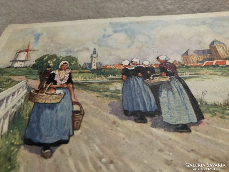 Antique Dutch postcard, sheet - post office clean