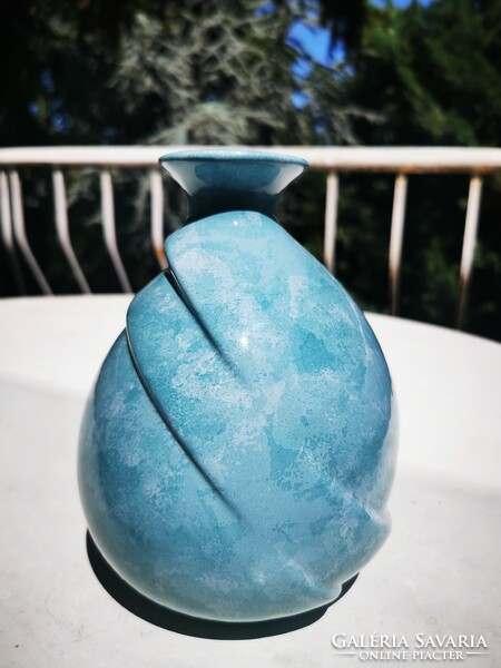 Turquoise colored applied art vase