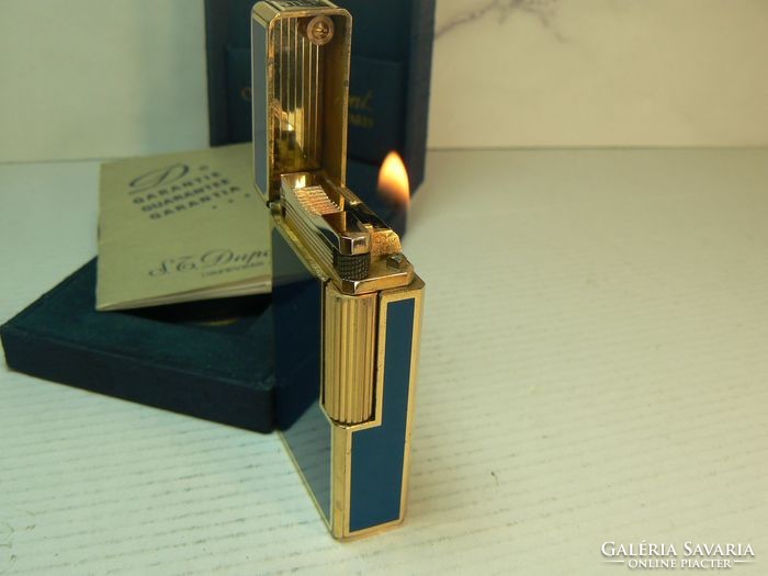 1975-Ös st. Dupont lighter with blue Chinese lacquer, in original box and certificate