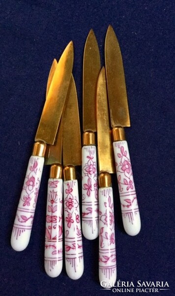 Antique floral porcelain handle, special set of knives astria w + with an indication!