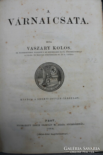 Vaszary Kolos: A várnai csata, 1864  ANTIK KÖNYV!