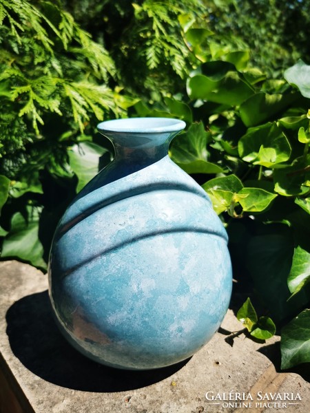 Turquoise colored applied art vase