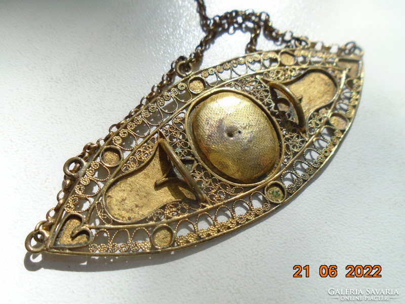 Victorian fire-gilt filigree pendant with tulips