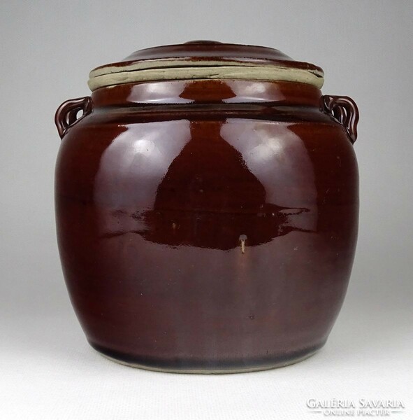 1J522 old brown glazed chinese ceramic pot with ginger teapot