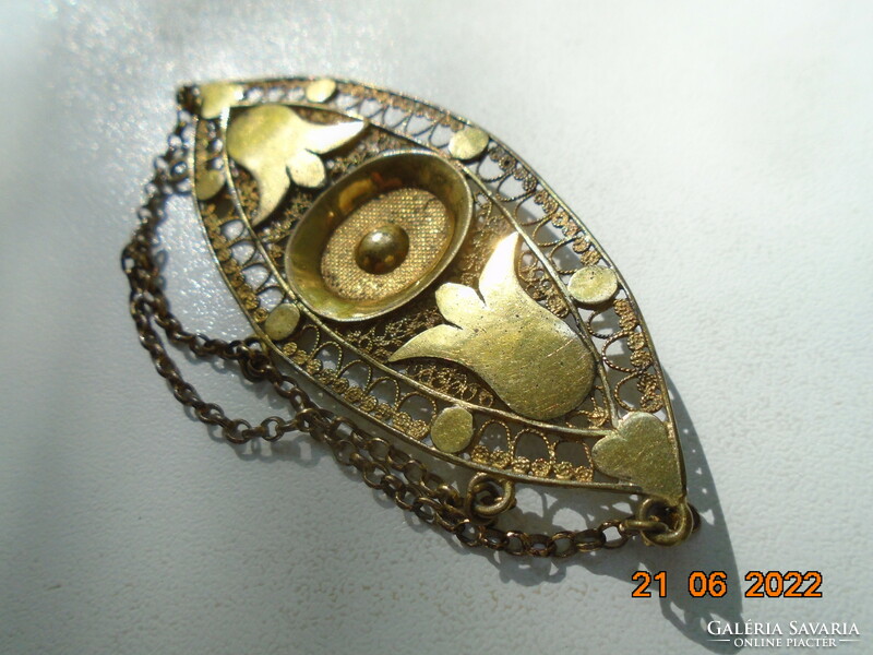 Victorian fire-gilt filigree pendant with tulips