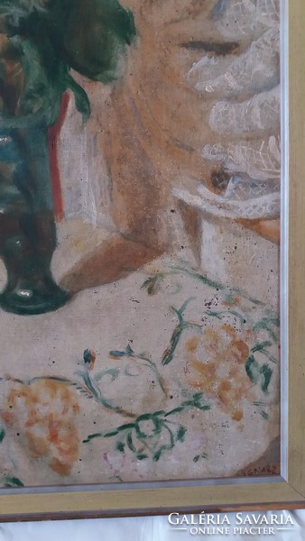 Ignácz Mihály: virágcsendélet olaj, karton festmény, szignált, 75 cm