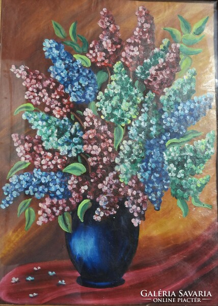 Unknown painter - antique flower still life - lilacs / oil / canvas