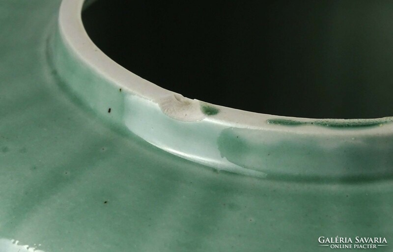 1J521 Régi halványzöld mázas fedeles porcelán teatároló gyömbértartó