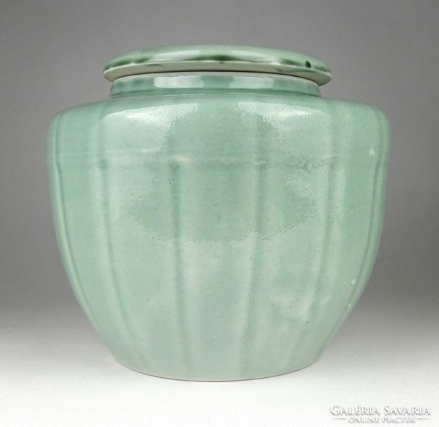 1J521 old light green glazed porcelain tea container with lid