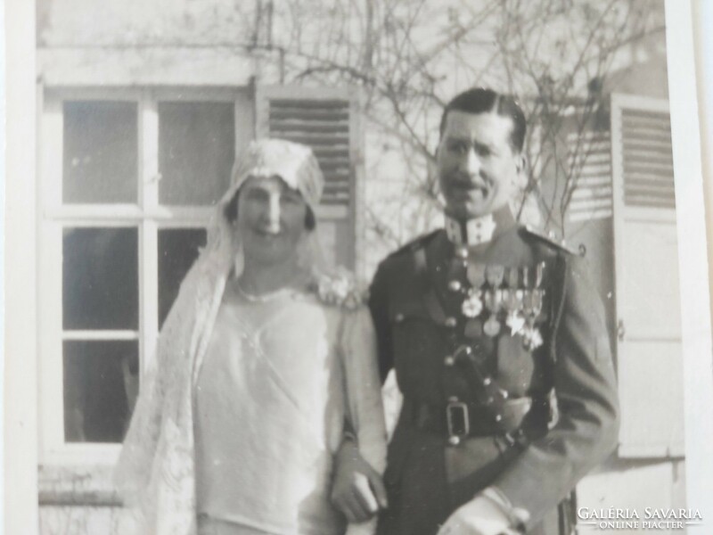 Régi képeslap esküvői fotó levelezőlap menyasszony katona