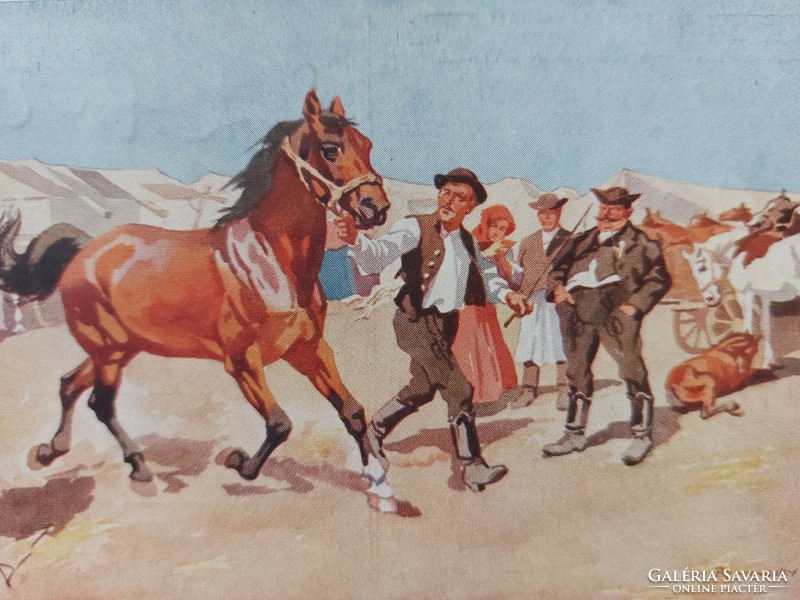 Régi lovas képeslap művészeti levelezőlap Benyovszky Lóvásár