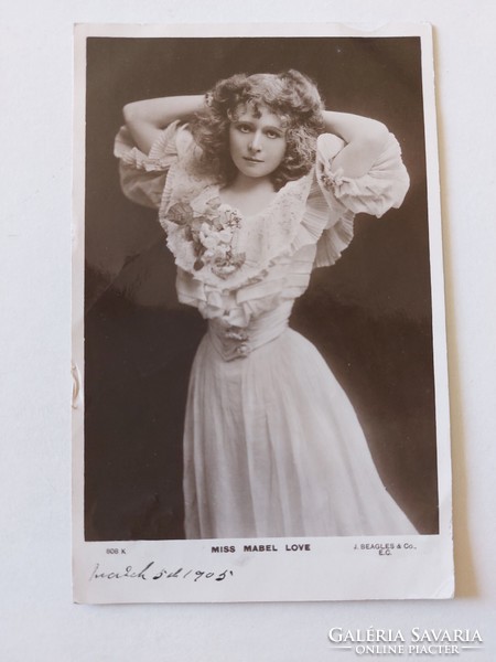 Old postcard 1905 lady photo postcard miss mabel love