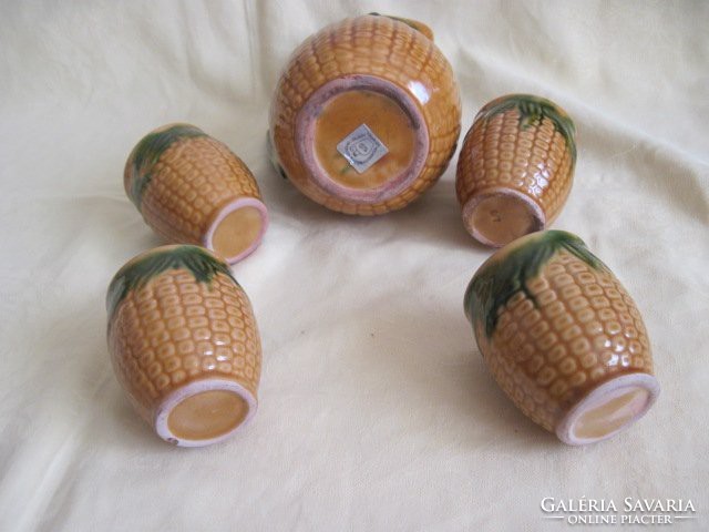 Magyarszombatfai corn pattern ceramic wine set jug and 3 glasses
