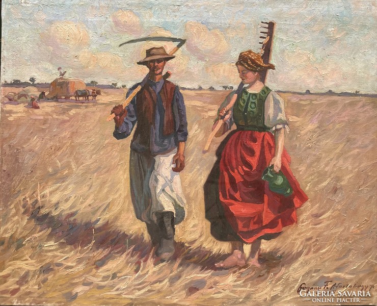 Ferenc Pogány (1886-1930) - Hortobágy 1911 c. His painting has an original guarantee