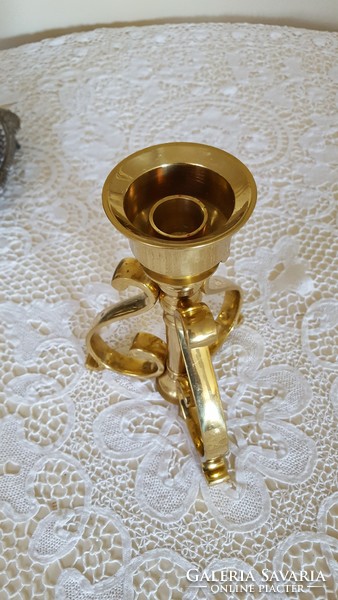 Rare shaped, heavy brass candle holder 21cm.