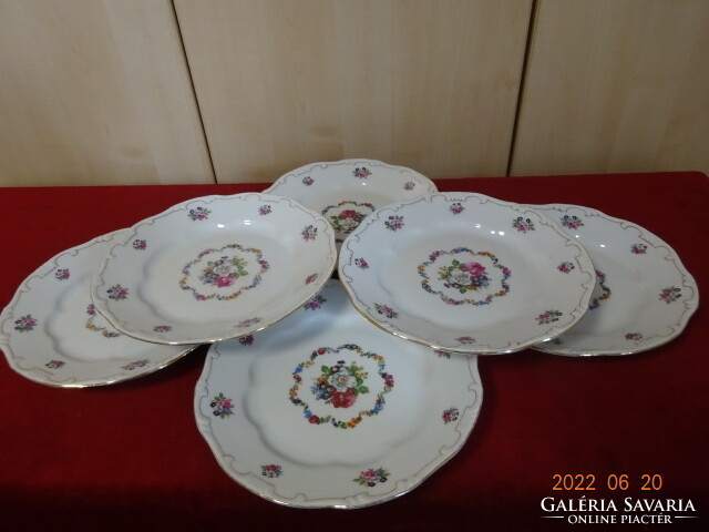 Zsolnay porcelain flat plate, six in one, feathered, rose pattern. He has! Jókai.