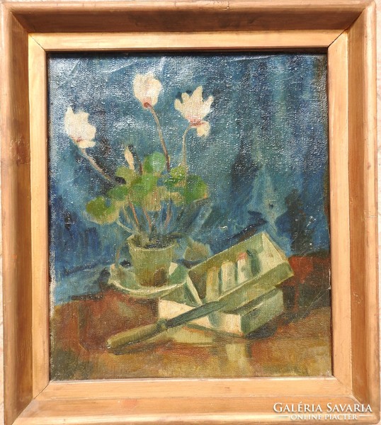 Fisherman Sándor Szabor (1920 - 1996) - studio still life oil / canvas