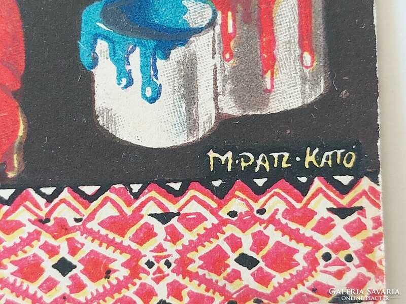 Régi húsvéti képeslap művészeti levelezőlap M. Patz Kató rajza