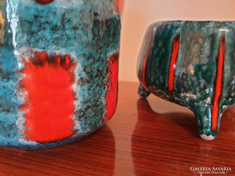 Retro old applied arts Peter Francis ceramic vase ikebana ashtray mid century ornaments 3 pcs