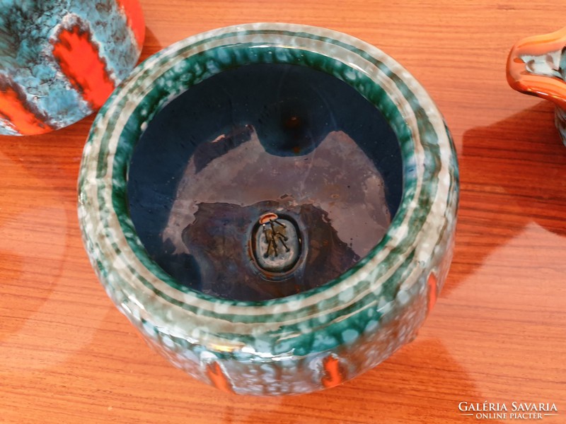 Retro régi iparművészeti Péter Ferenc kerámia váza ikebana hamutartó mid century dísztárgy 3 db