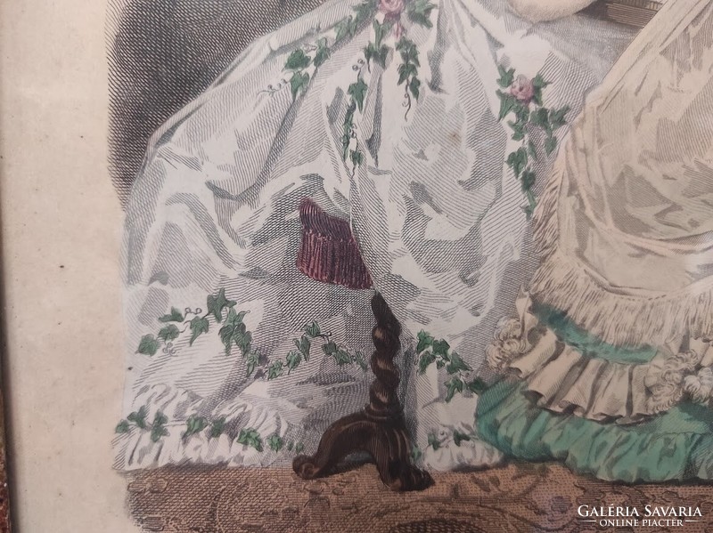 Antik biedermeier nyomat kép fali dekoráció ruha divat keretben 181. 5518