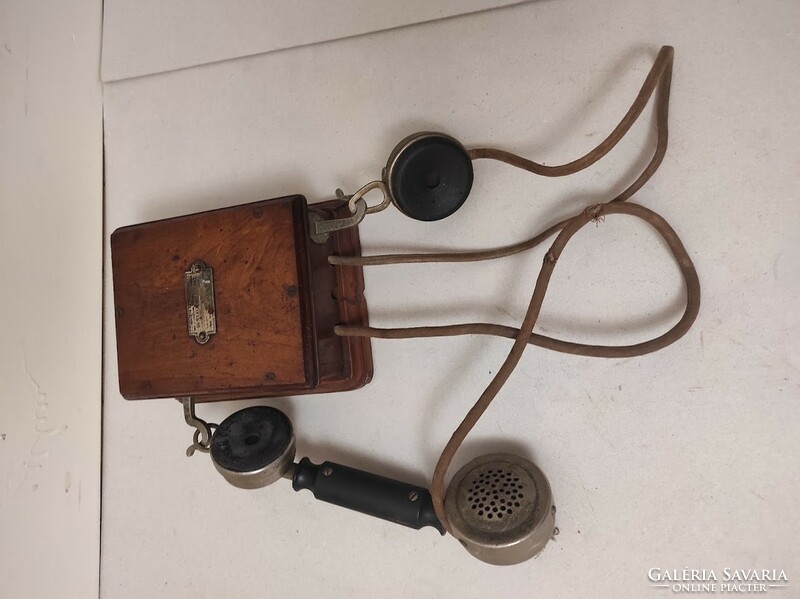 Antique telephone wall wooden box with earphones wooden telephone handset and earpiece 172 5531
