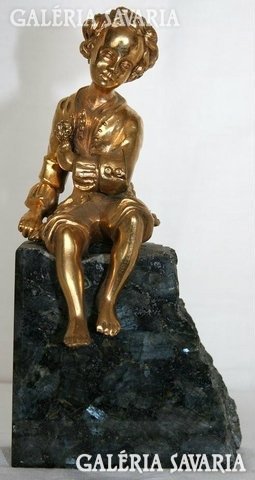 Antique French fiery gilded bronze rococo boy figure