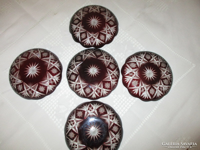 Bordó kristály, antik  süteményes tányérok (5 db)