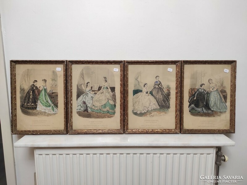 Antik biedermeier nyomat kép fali dekoráció ruha divat keretben 178. 5515
