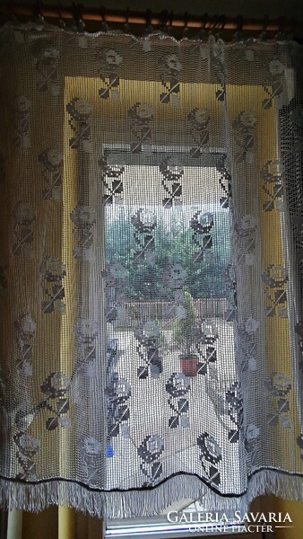 1 Off-window, off-white, antique knot, lace curtain. 130Cm. Wide. 160 Cm. Long