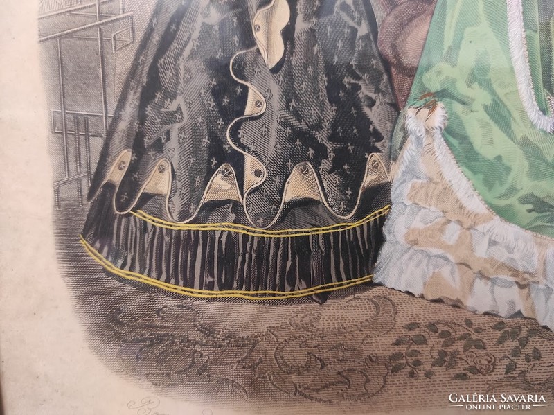 Antik biedermeier nyomat kép fali dekoráció ruha divat keretben 180. 5517