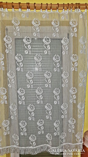 1 Off-window, off-white, antique knot, lace curtain. 130Cm. Wide. 160 Cm. Long