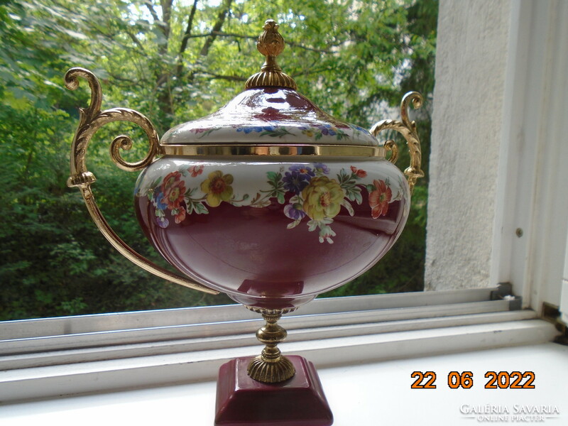 Sevres fire-plated bronze fitting and pedestal, hand-painted, empire vase on 4 legs