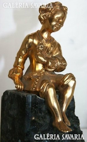 Antique French fiery gilded bronze rococo boy figure