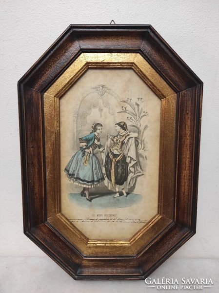 Antik biedermeier nyomat kép fali dekoráció ruha divat keretben 185. 5522