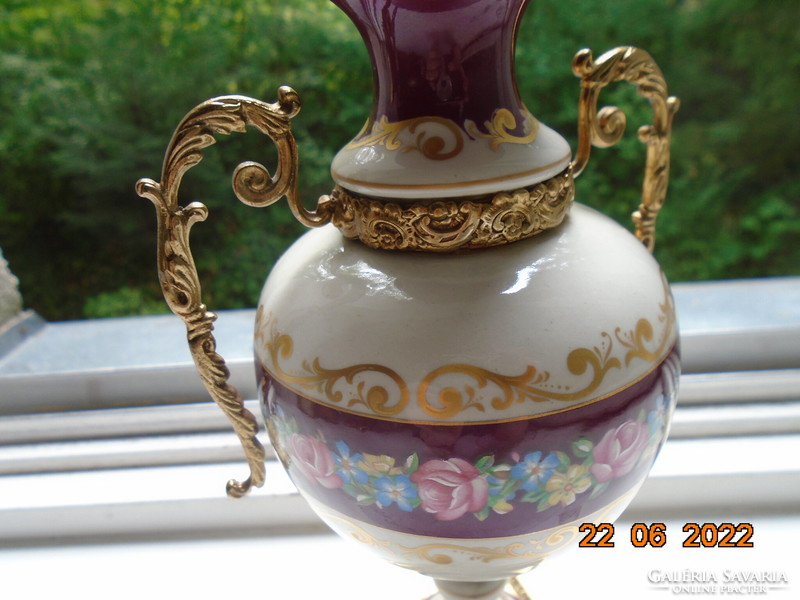 Sevres type fire-plated bronze fitting, pedestal, hand-painted with signature, vase of empire urn