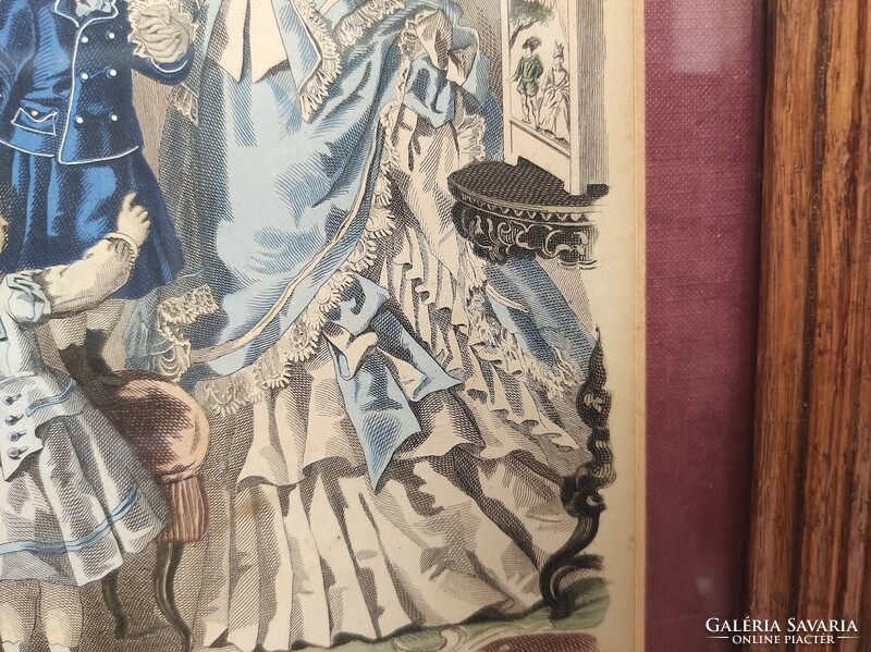 Antik biedermeier nyomat kép fali dekoráció ruha divat keretben 182. 5519