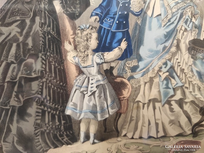 Antik biedermeier nyomat kép fali dekoráció ruha divat keretben 182. 5519
