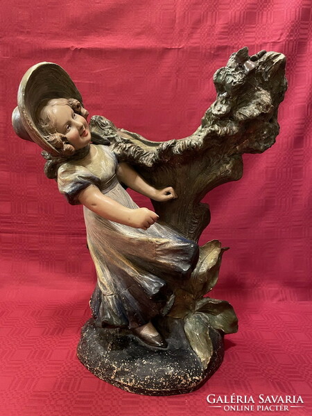 Old pottery: little girl with mirror 55,3cm !!!!